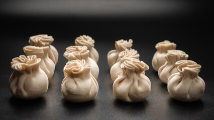 Traditional raw khinkali, georgian cuisune.