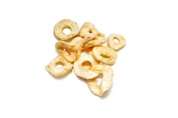 slices of dried apples on a white background-rings of dried apples on a white background