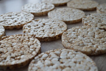 rice cakes on a wooden background	