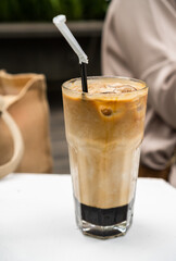 a glass of iced coffee