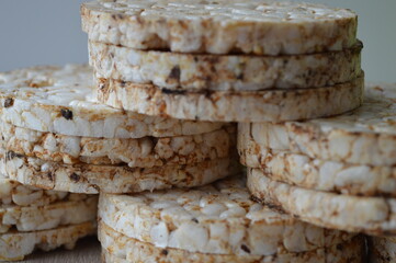 rice cakes on a wooden background	