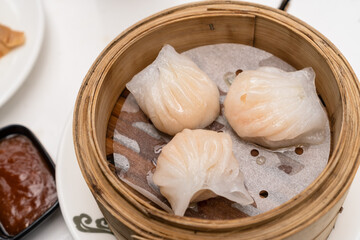 Steamed Shrimp Dumplings, or Dim Sum