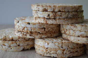 rice cakes on a wooden background