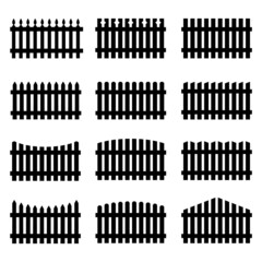 Vector set of wooden fence different forms
