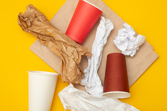 Eco-friendly disposable packaging, waste recycling concept, paper and cardboard waste, rubish sort and plastic free lifestyle