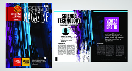 Book, magazine or brochure cover design vector template in A4 size. Abstract technology brochure design. Vector illustration. 