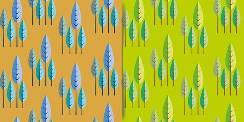 Set of patterns with trees. Vector background for various surfaces.