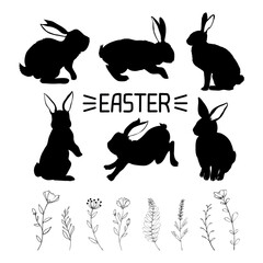 Rabbit and Hare Easter collection - vector silhouette