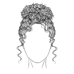 Art sketch of a beautiful woman with curly hair.