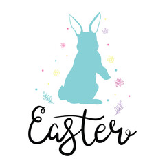 Happy Easter greeting card with calligraphic inscription and eggs. Happy Easter lettering.