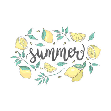 Have A Zest For Life - Lettering Quote. Lemonade Lettering With Lemon Label.