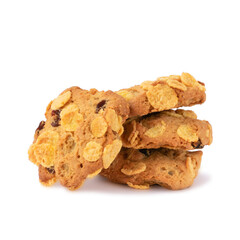 Isolated on white background pile of oatmeal and raisins cookies