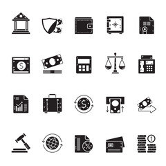 Silhouette Bank, Business and Finance icons - vector icon set