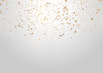 Golden shiny sparkling particles on light grey background. Vector design