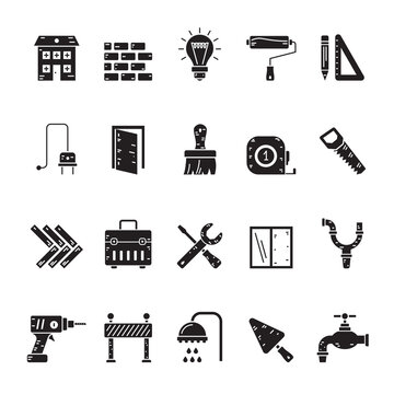 Silhouette Building and construction tools icons - vector icon set