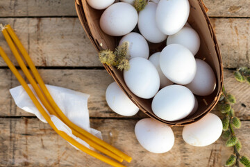 White eggs with willow twigs , Easter