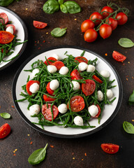 Fresh Samphire salad with cherry tomatoes and mozzarella. Healthy food.