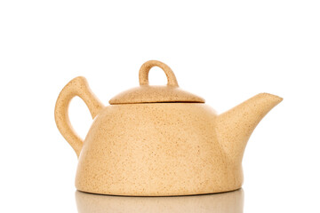 One ceramic teapot, close-up, isolated on a white background.