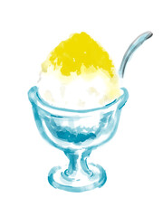 かき氷の手描き和風イラスト　レモン