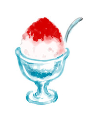 かき氷の手描き和風イラスト　イチゴ