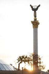 Pre-war Kiev, the Independence Monument at Independence Square in the setting sun