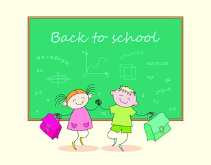 The boy and the girl are happy to be back to school and start the school year