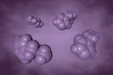 Space-filling molecular model of histamine. It is an organic nitrogenous compound involved in local immune responses and acting as a neurotransmitter. 3d illustration