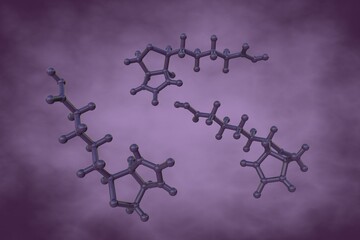 Molecular model of vitamin B7 or biotin. It help keep skin, hair, eyes, liver, and nervous system healthy. Scientific background. 3d illustration
