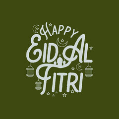 Happy Eid mubarak vintage lettering text art with green color background