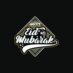 Eid mubarak vintage sript lettering text art curve vector template element