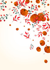 Obraz na płótnie Canvas Red Pumpkin Background Light Vector. Orange Food Card. Yellow Leaves Harvest Illustration. Gourd Happy. Halloween Texture.
