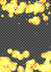 Orange Spot Background Transparent Vector. Ball Rain Illustration. Pattern Texture. Black Bokeh Elegant Design. Blur Light.