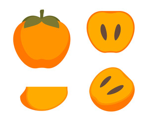 persimmon, vector illustration. set of fruits