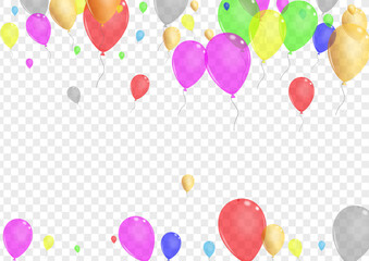 Bright Air Background Transparent Vector. Helium Concept Frame. Red Gift. Pink Confetti. Toy Rainbow Illustration.