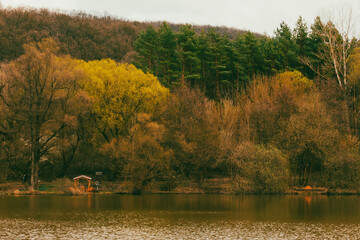 Landscape with a lake and forest at spring