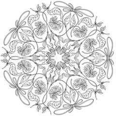 Hand drawn rounded ornament with daisies and bows