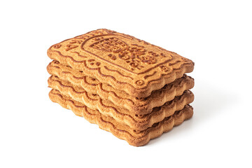 Stack of rectangular cookies on a white background