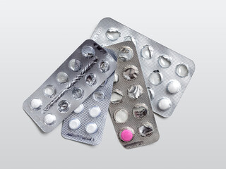 Used blister packs for medicines with tablets