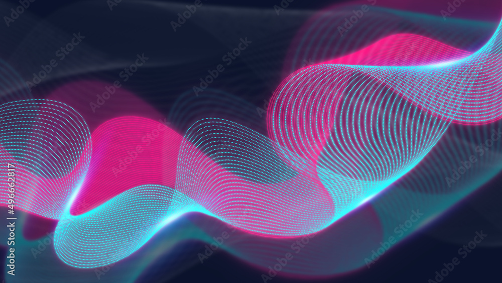Poster abstract wave and dots technology background with light, network connection structure concept.