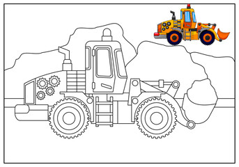children's educational game. coloring. tractor in the field. with a mini sample.