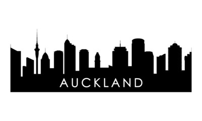 Auckland skyline silhouette. Black Auckland city design isolated on white background.