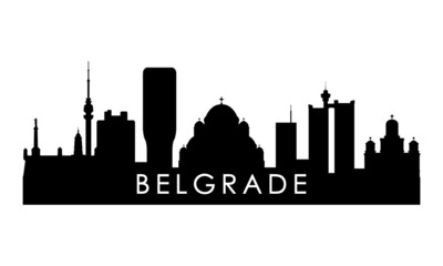 Belgrade skyline silhouette. Black Belgrade city design isolated on white background. - obrazy, fototapety, plakaty