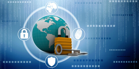 key and lock . 3D illustration