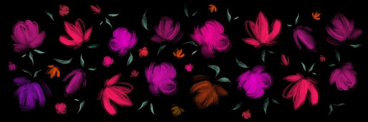 Fototapeta na wymiar Hand drawn Watercolour flowers illustration border 