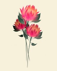 Watercolour hand drawn protea flower illustration, floral poster, print for postcard, retro drawing