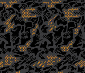 Geometric Camouflage hexagon abstract seamless pattern, Military Camouflage repeat pattern design for Army background, printing clothes, fabrics, sport jersey texture, poster, cards and wallpaper - obrazy, fototapety, plakaty