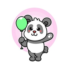 happy panda play balloon adorable cartoon doodle vector illustration flat design style