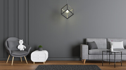 living room interior empty black wall with sofa 3d render background