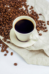 Black coffee with coffee on white isolated background