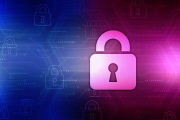 2d illustration Safety concept: Closed Padlock on digital background

